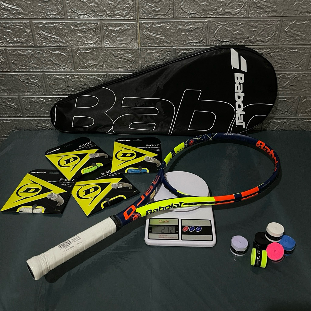 Raket Tenis Lapangan Carbon Premium + senar dunlop s-gut + tas