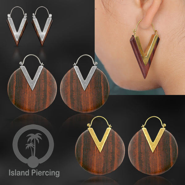 Anting Kuningan dengan kayu Sono Desain polos, Wood & Brass Earring
