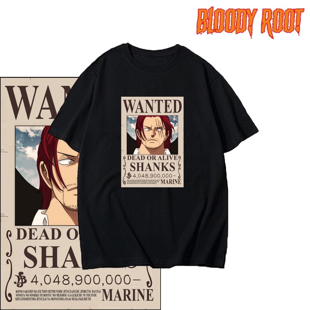 Kaos One Piece Bounty Akagami No Shanks Wanted / Hitam / T-shirt Onepiece Manga Japan