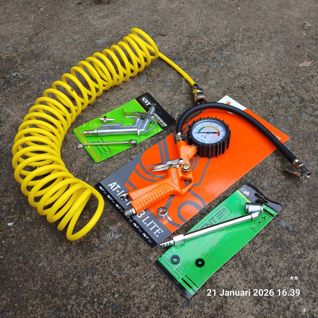 NEW Paket Peralatan Kompresor Selang Spiral 6 Meter + Air Chuck Gun - Semprotan Agin + Inflator Gun 