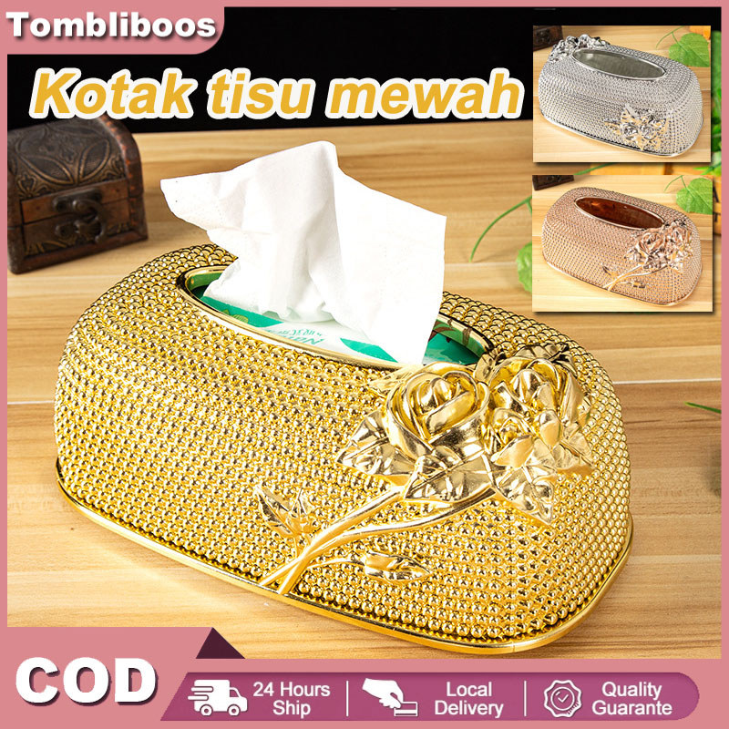 Kotak Tisu  Ornamen Penyimpanan / Kotak Tisu Emas / Kotak Tisu Akrilik Emas Bermotif Mawar