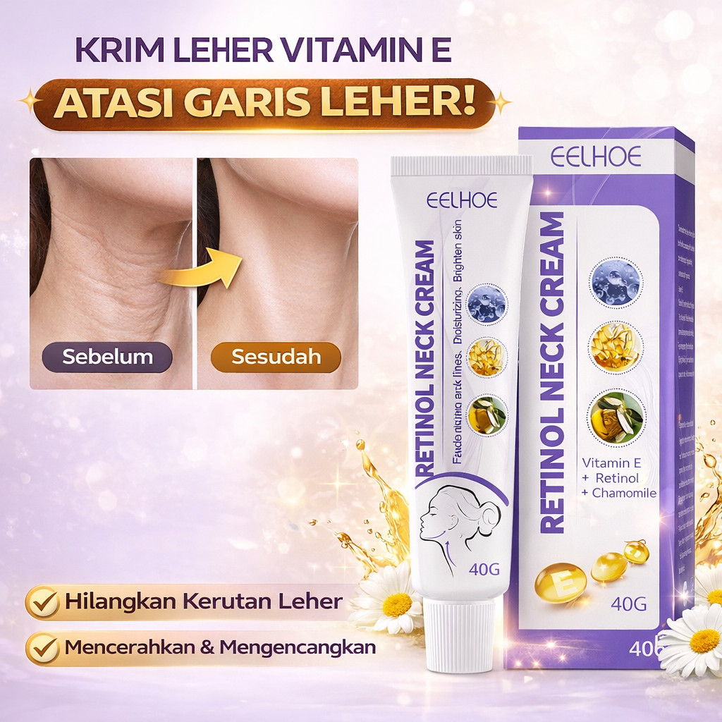 Free Shipping/ Krim Leher Retinol Untuk Pijat Leher/ Krim Leher Vitamin E / Krim Leher Anti Kerut / 