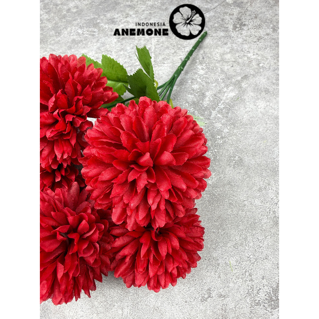 ANEMONE - Bouquet bunga P131 QQ (x5) BOLA POMPOM KRISAN Artifisial Dekorasi Tanaman