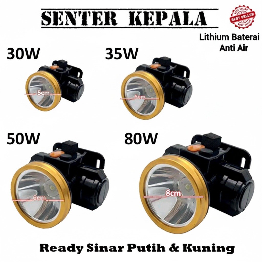 Senter Lampu Kepala Head Lamp Nyala Putih Kuning 35Watt/ 50watt/ 80Watt/ 150Watt