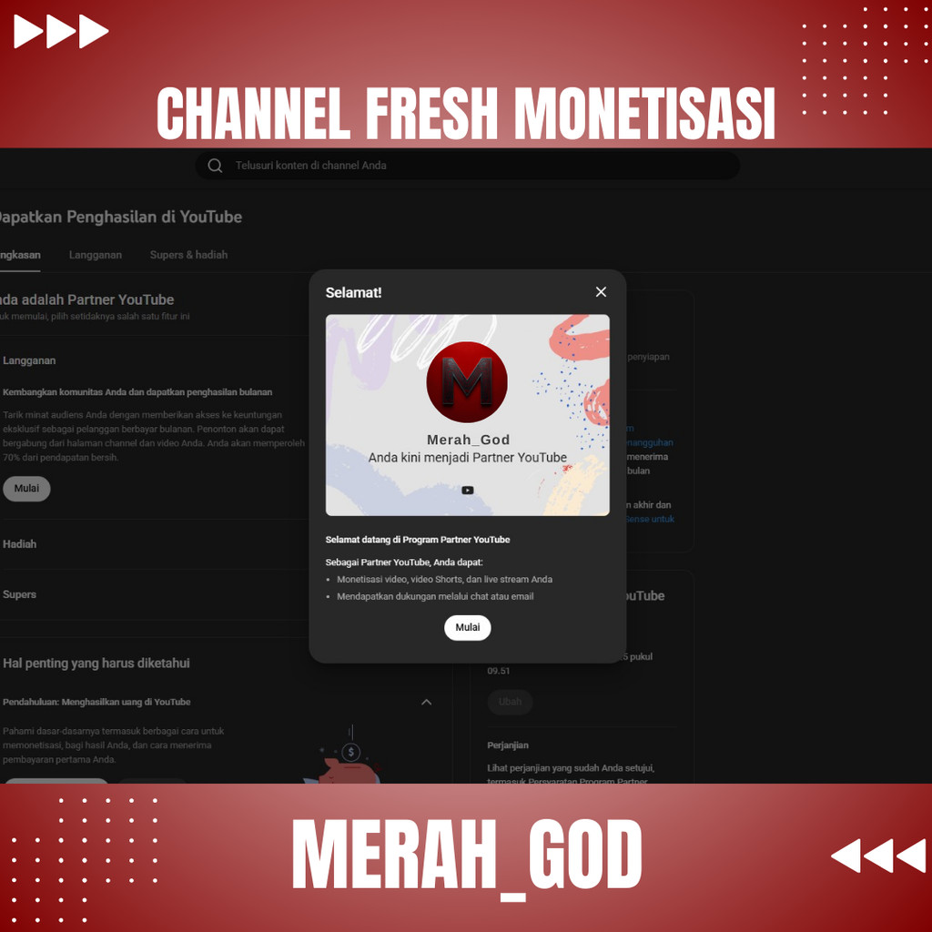 CHANNEL YOUTUBE SUDAH MONETISASI (FRESH) TINGGAL PAKAI