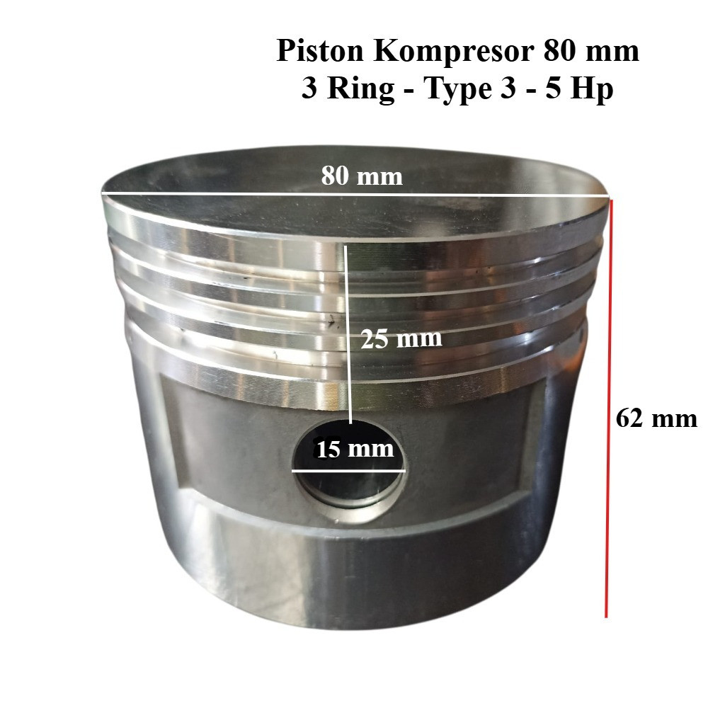 Piston Kompresor 80 mm 3 Ring | Diameter Pin 17 mm | Sparepart Mesin Kompresor Angin