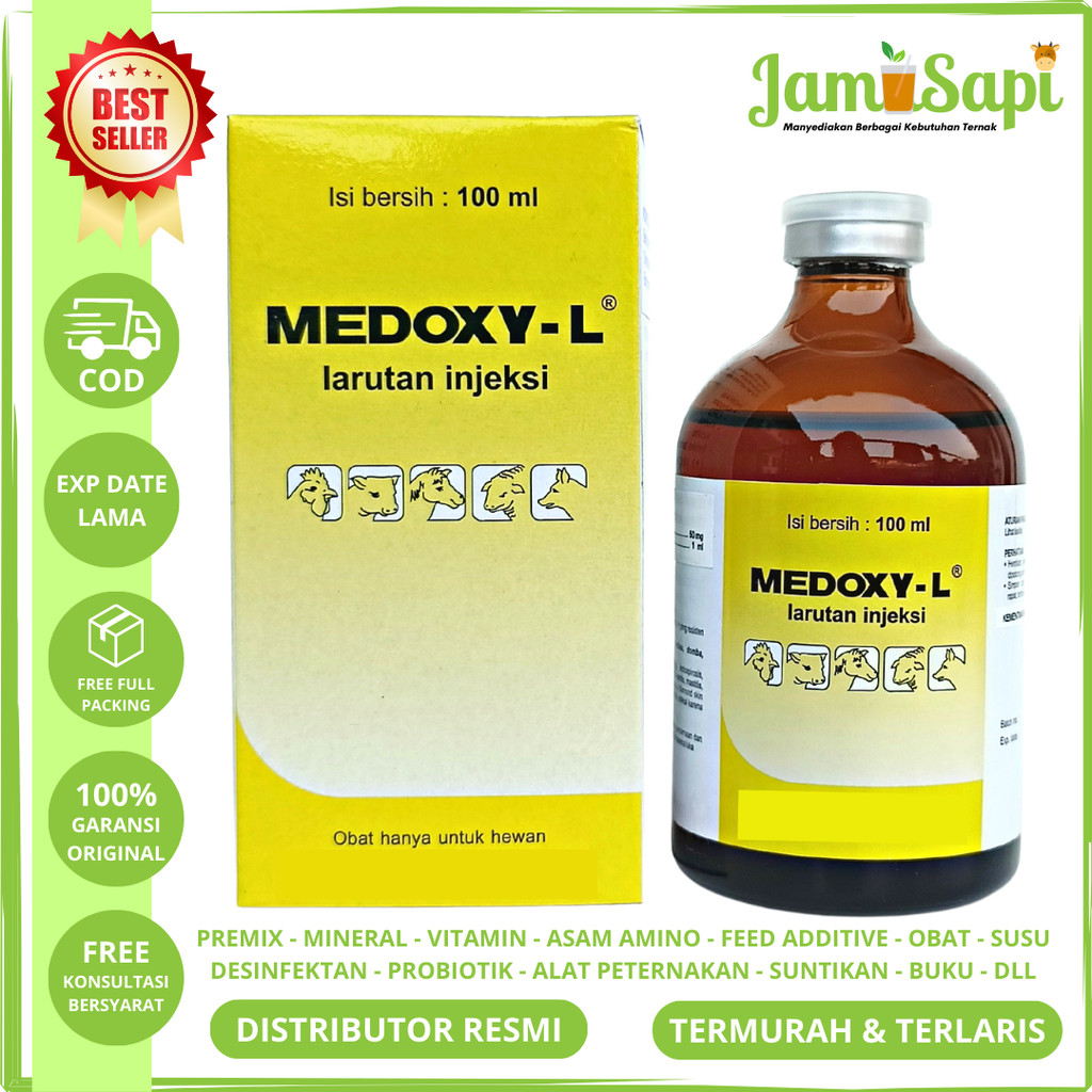 MEDOXY L 100ml | Obat Injeksi Untuk Ayam Kucing Sapi Domba Kuda Sakit Snot Ngorok CRD Berak Hijau | 