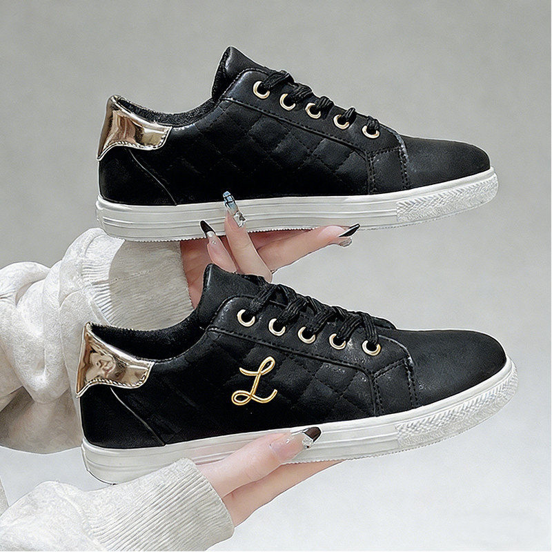 Sepatu Sneakers Wanita Korean Style Putih Hitam Sepatu Sekolah Wanita