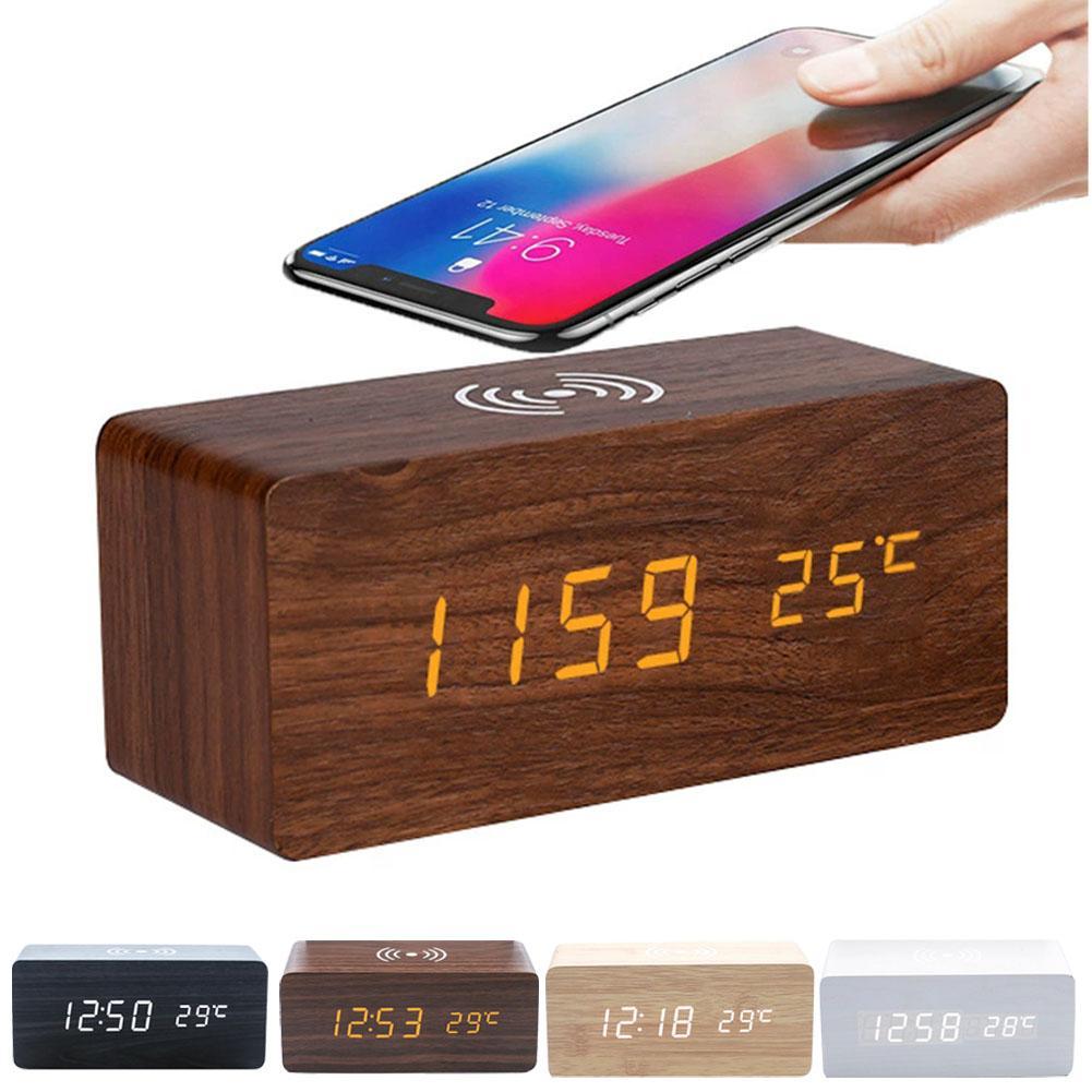 Wooden gital Alarm Clock LED Alarm Clock With Temperature Desk Clocks For Office Bedside Clock Moder