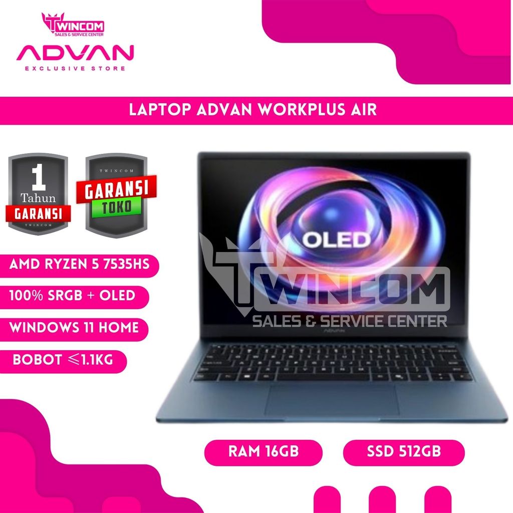 Laptop ADVAN WORKPLUS AIR R5-7535HS 16GB+512GB+W11HOME GRAPHITE BLUE