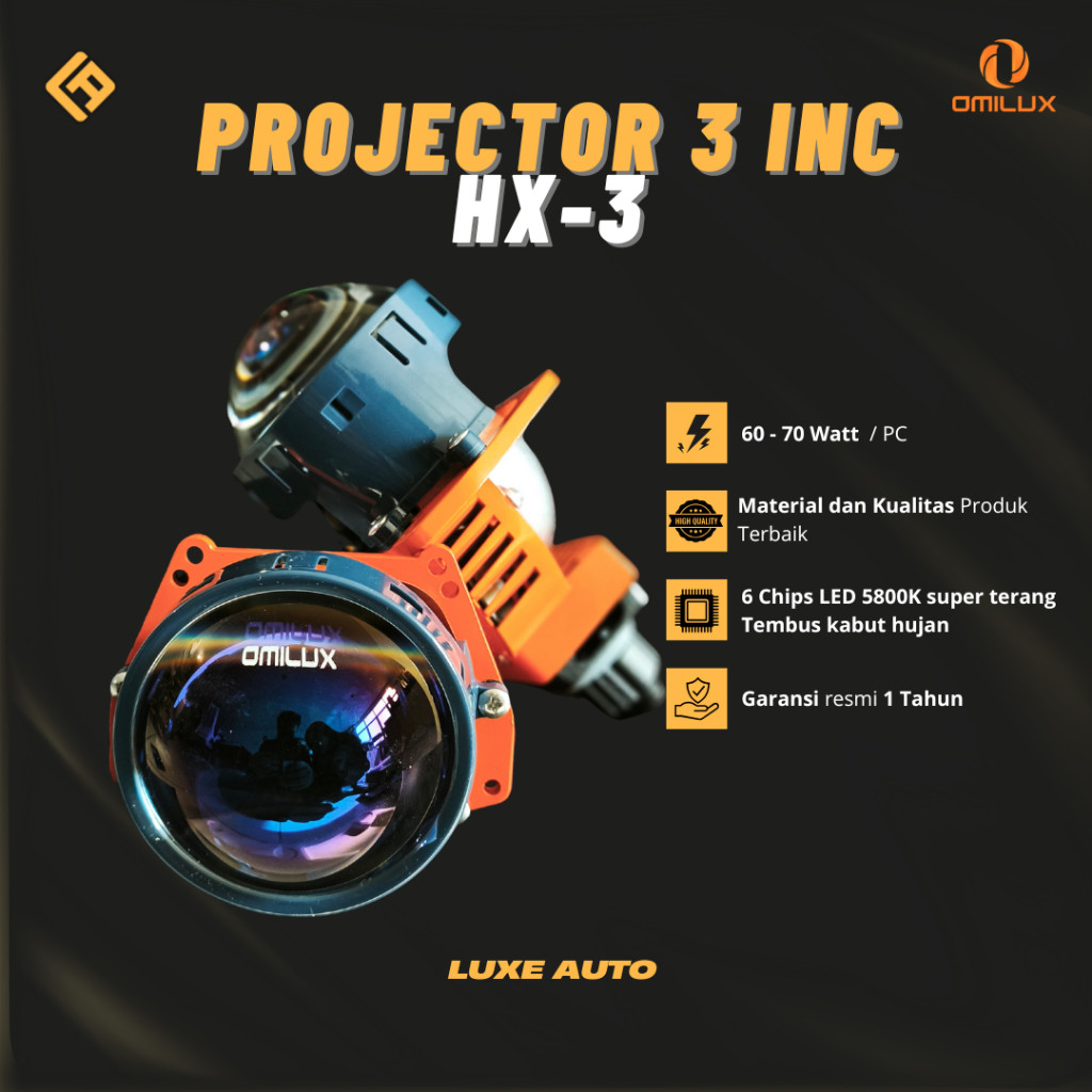 Bi-LED Lampu Mobil Motor OMILUX HX-3 Projector 3 Inch PNP