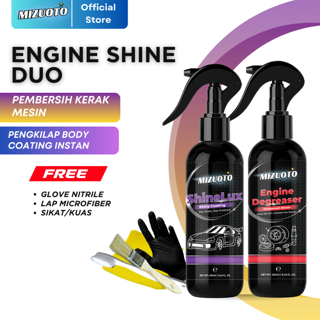 Paket EngineShine Duo Pembersih Kerak Oli Mesin 250ml Engine Degreaser Formula Industri Ampuh Plus S