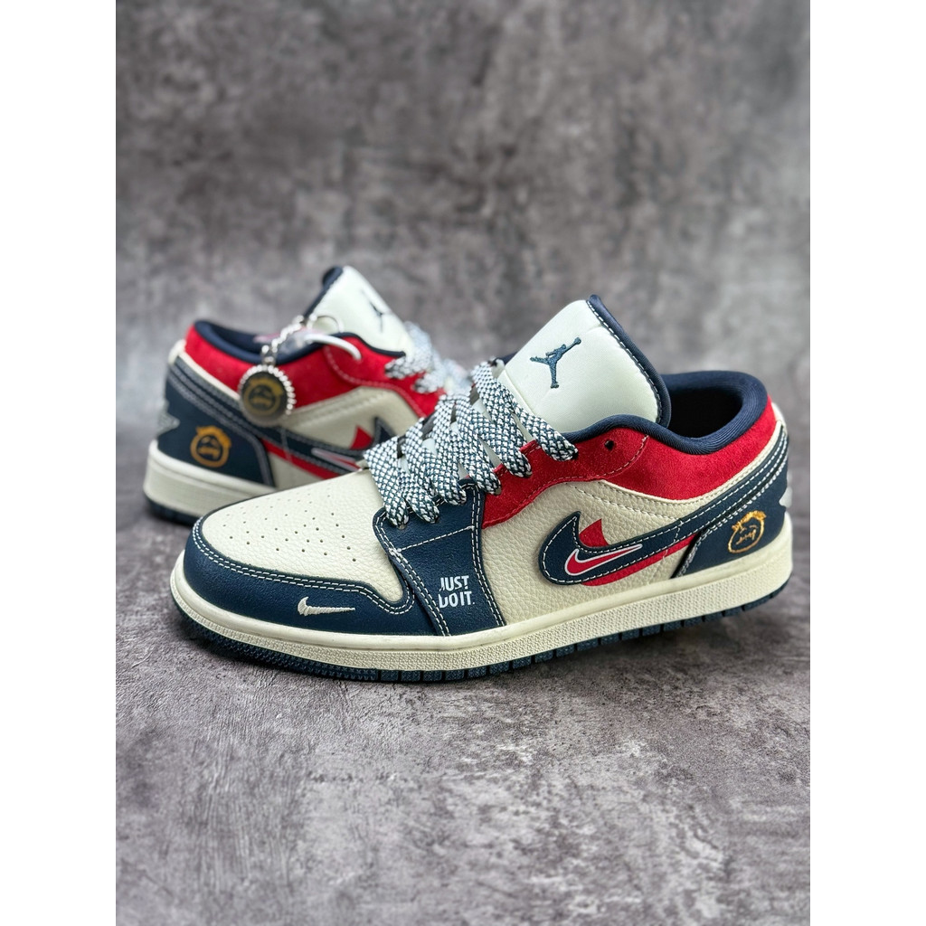 Nike AJ1 x JDI Biru Putih Merah Double Swoosh Starry Sepatu