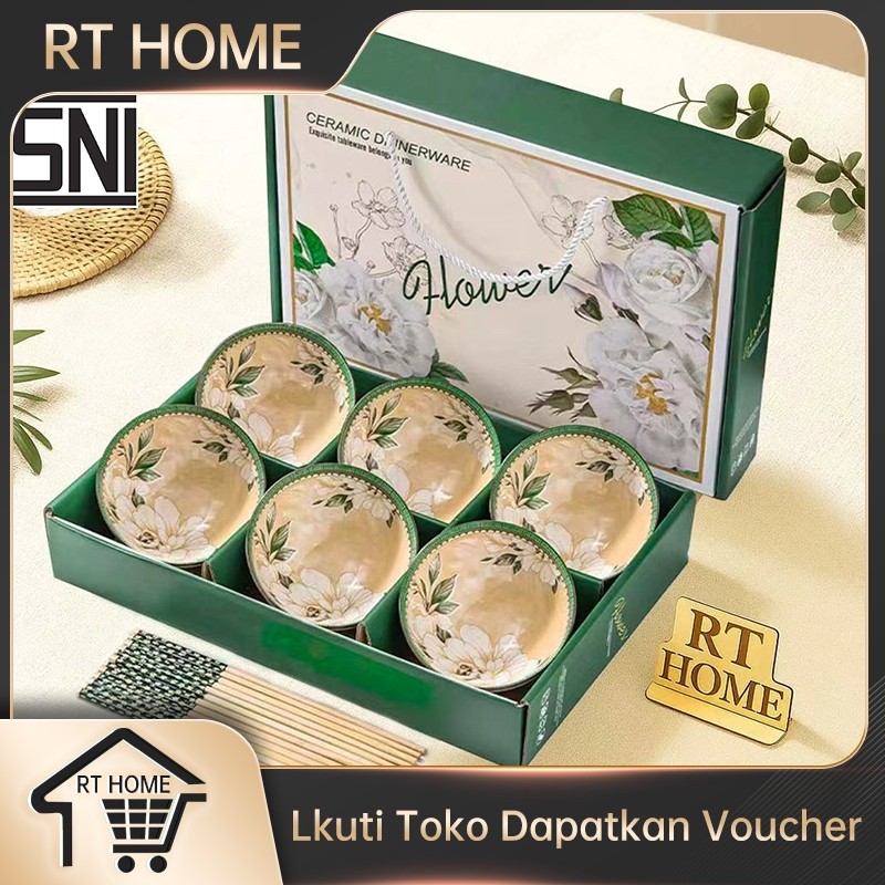RT HOME Souvenir mangkuk set porselen biru dan putih bermutu tinggi mangkuk keramik kotak hadiah man