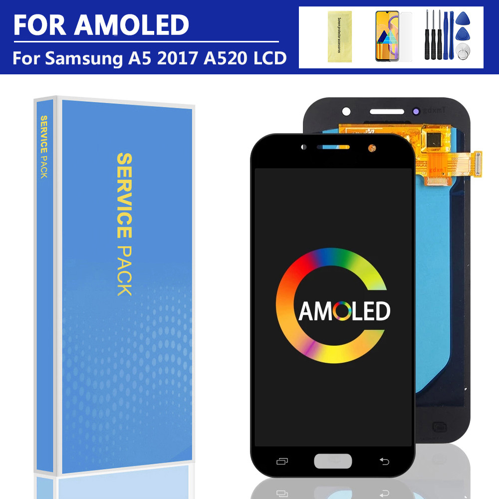 5.2" For AMOLED LCD for SAMSUNG A5 2017 A520 A520F SM-A520F LCD splay Tou Screen gitizer Assembly Te