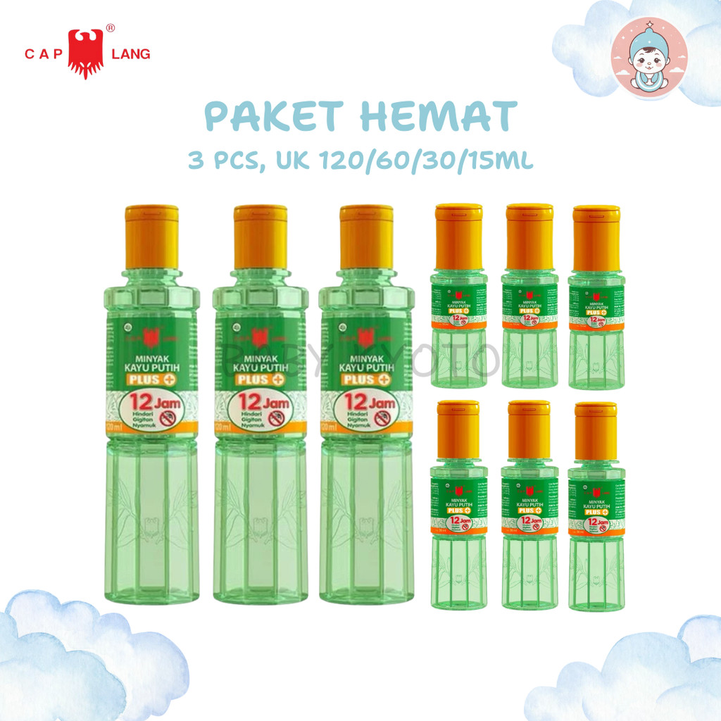 BK Triple Pack 3 Pcs Cap Lang Minyak Kayu Putih Plus Anti Nyamuk 12 Jam 120/60/30/15ml Caplang Grosi