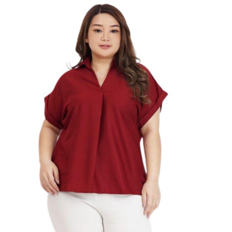 Atasan Wanita Dewasa Oversize Ld 130 cm Krah Kemeja Bahan Moscrepe . Baju Wanita Jumbo Blouse Cewek 