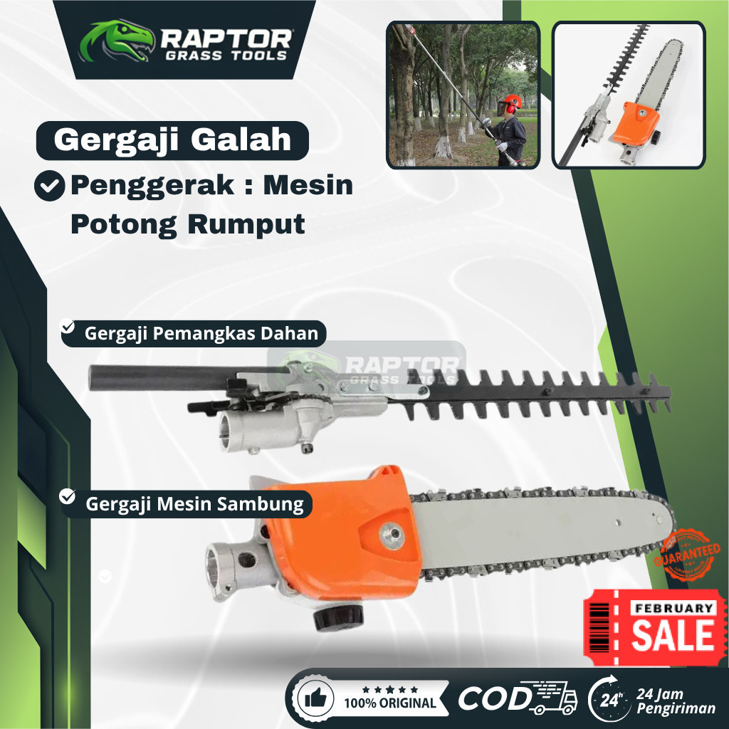 RAPTOR Adaptor Chainsaw & Hedge Trimmer Mesin Potong Rumput | Shaft 26mm AS Bintang 9 | Pemangkas / 