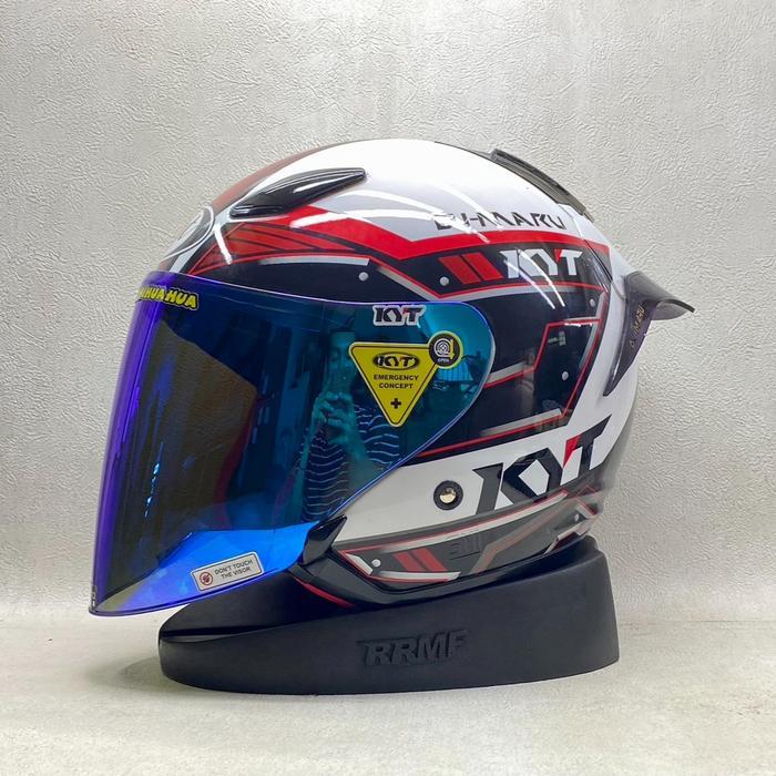 KYT DJ MARU ALL MOTIF KACA BLUE FREE SPOILER 2D & 3D - HELM KYT ORI DOT SNI HALF FACE UNTUK COWOK DA