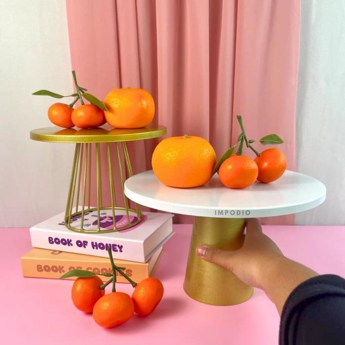 IMPODIO Stand Kue Estetik Gold & Putih – Meja Display Kue Ulang Tahun, Wedding, Dessert Table & Foto