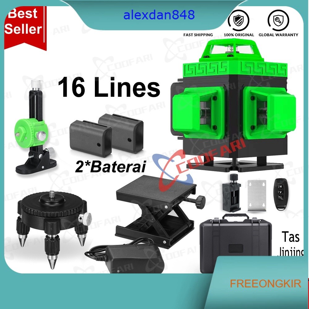 LASER LEVEL 12 Line 16Line  3D 4D Laser Tingkat Self-leveling 360 Horisontal Vertikal Rotary Laser
