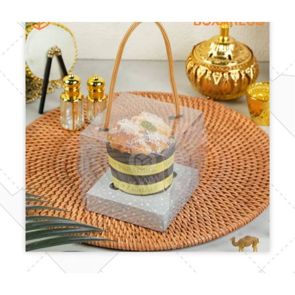 Box Mika Tali Isi 1 Cupcake / Box Kemasan Kue Muffin Cupcake Transparan