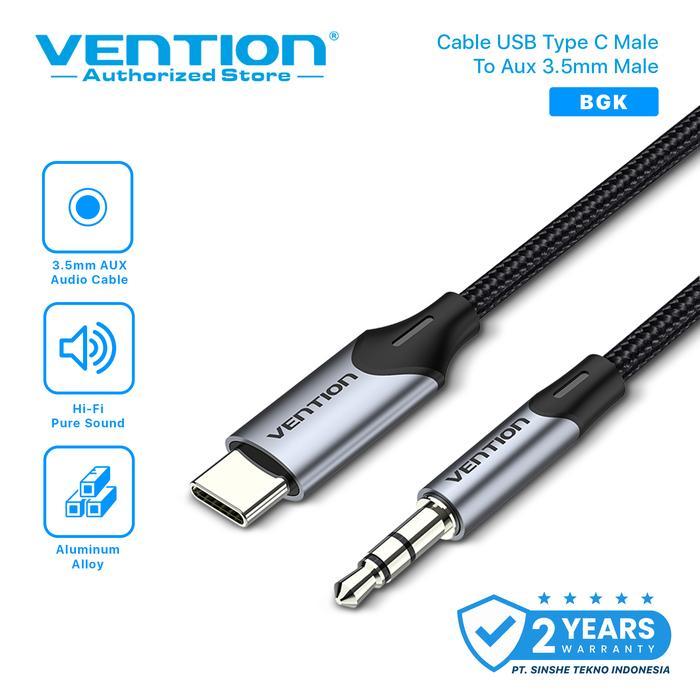 VoxLens Vention Kabel Usb Type C to Aux 3.5mm Male Gray Accessories Wire Metal - BGK Grey , 1 Meter
