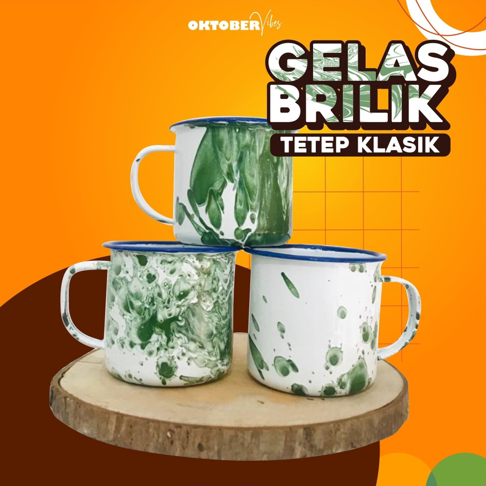 Cangkir Jadul Blirik 7cm / Mug Enamel 7cm Motif Blirik ( Loreng )