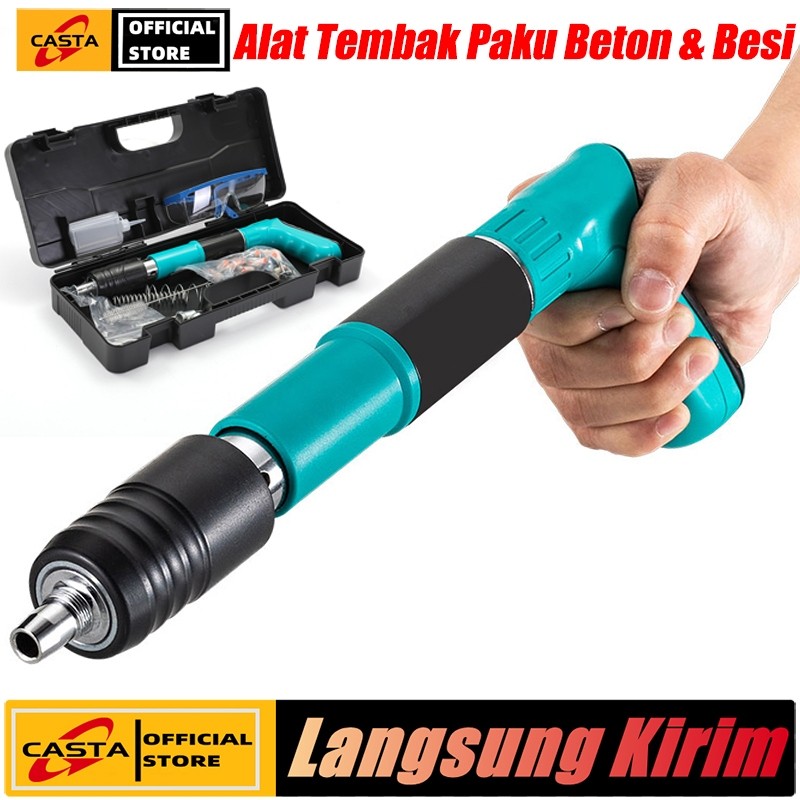 PLAOSANSTORE CASTA Pistol Paku Beton Manual – Alat Tembak Paku Ramset Gun 5 Level, Nosel 7.3mm, Paku