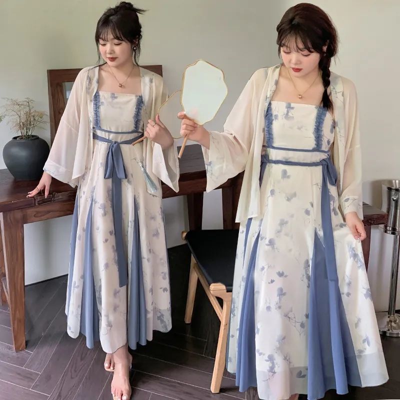 [COD] Gaun Wanita Ukuran Besar Gaya Retro Modern Melangsingkan dan Menutupi Set Hanfu