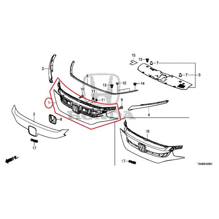 Base Grill Honda CIVIC TURBO SEDAN 2019-2020 Original PASS