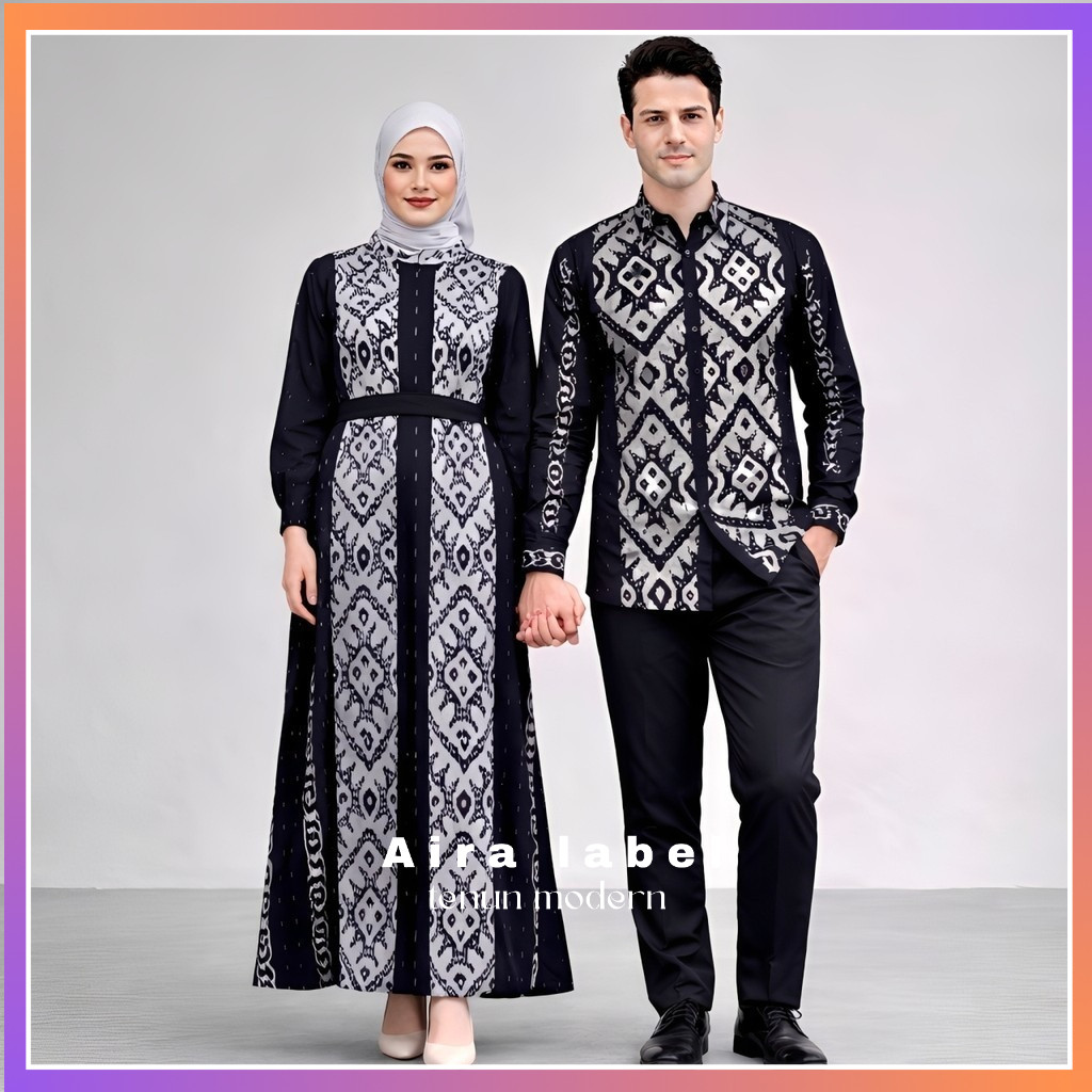 [READY STOCK] Baju Tenun Couple Lebaran Kemeja Dan Gamis Simple Elegan / Baju Muslim Lebaran Pasanga