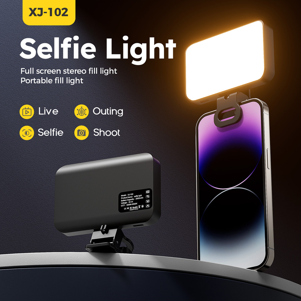 Lampu LED Mini Clip On untuk Ponsel, Dapat Diisi Ulang, Dapat Disesuaikan, Lampu Selfie Saku untuk F
