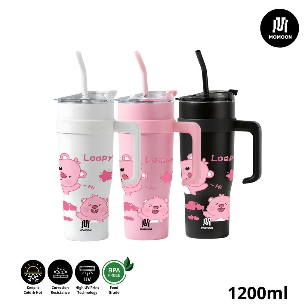 Tumbler Insulasi 304 Stainless Steel Kapasitas 1200ml Karakter Loopy Lucu 'Loopy' Gambar Cerah Food 