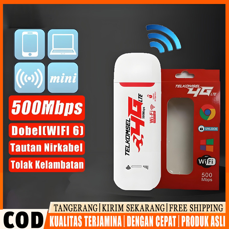 NETRUSH - USB WiFi Modem 4G LTE 500Mbps Portable Router Hotspot Support Semua Operator GSM Telkomsel