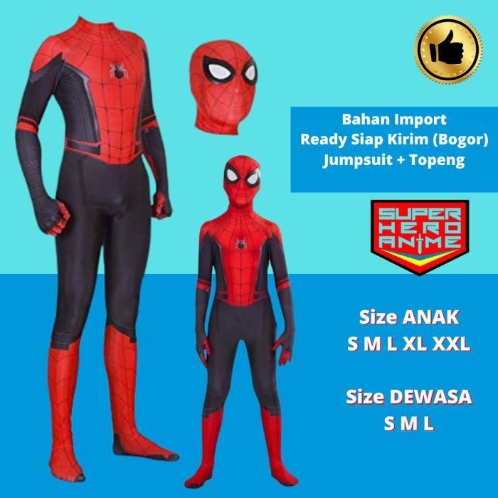 Kostum Superhero Anak Spiderman Baju Costume Cosplay Spider Impor - Anak M