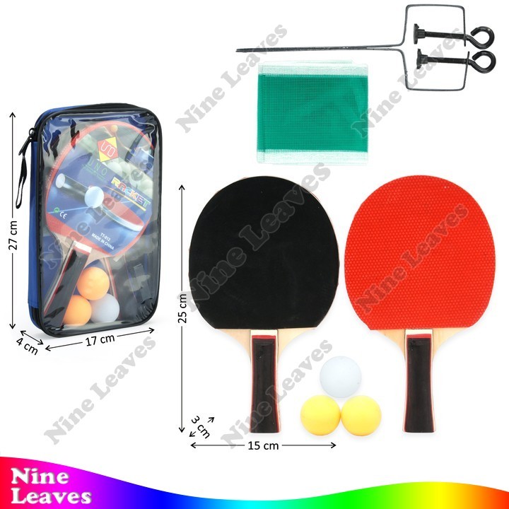 Bet Pingpong Set 2 Pcs Bola 3 Pcs dan Net Tenis Meja Racket