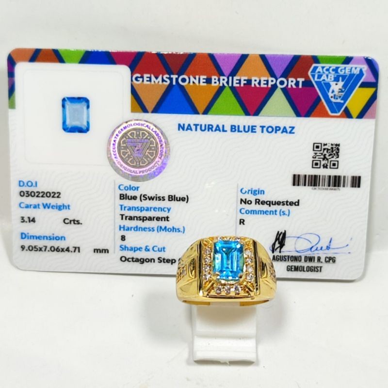 CINCIN BATU Blue Topaz Natural Asli Bersertifikat