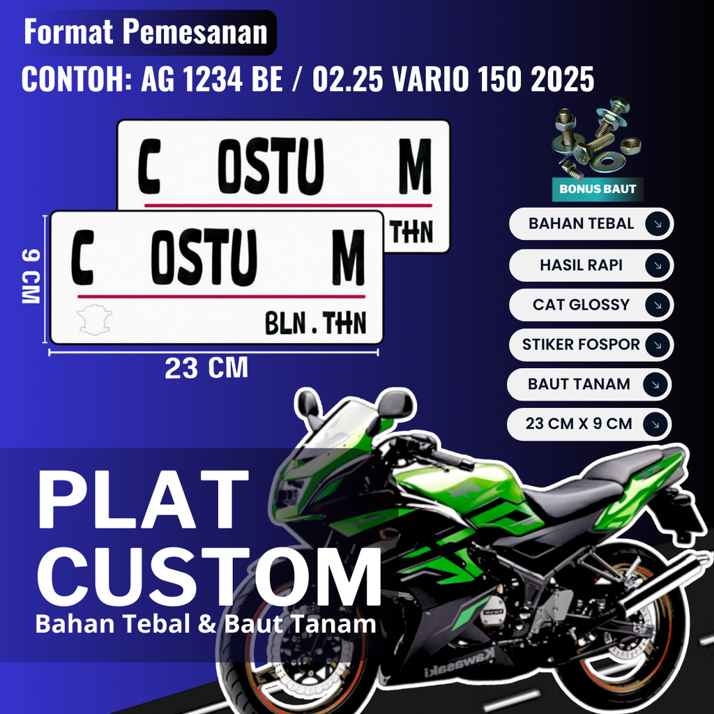 PLAT CUSTOM WARNA PUTIH PLAT CUSTOM SATU PASANG WARNA PUTIH PLAT CUSTOM BAUT TANAM