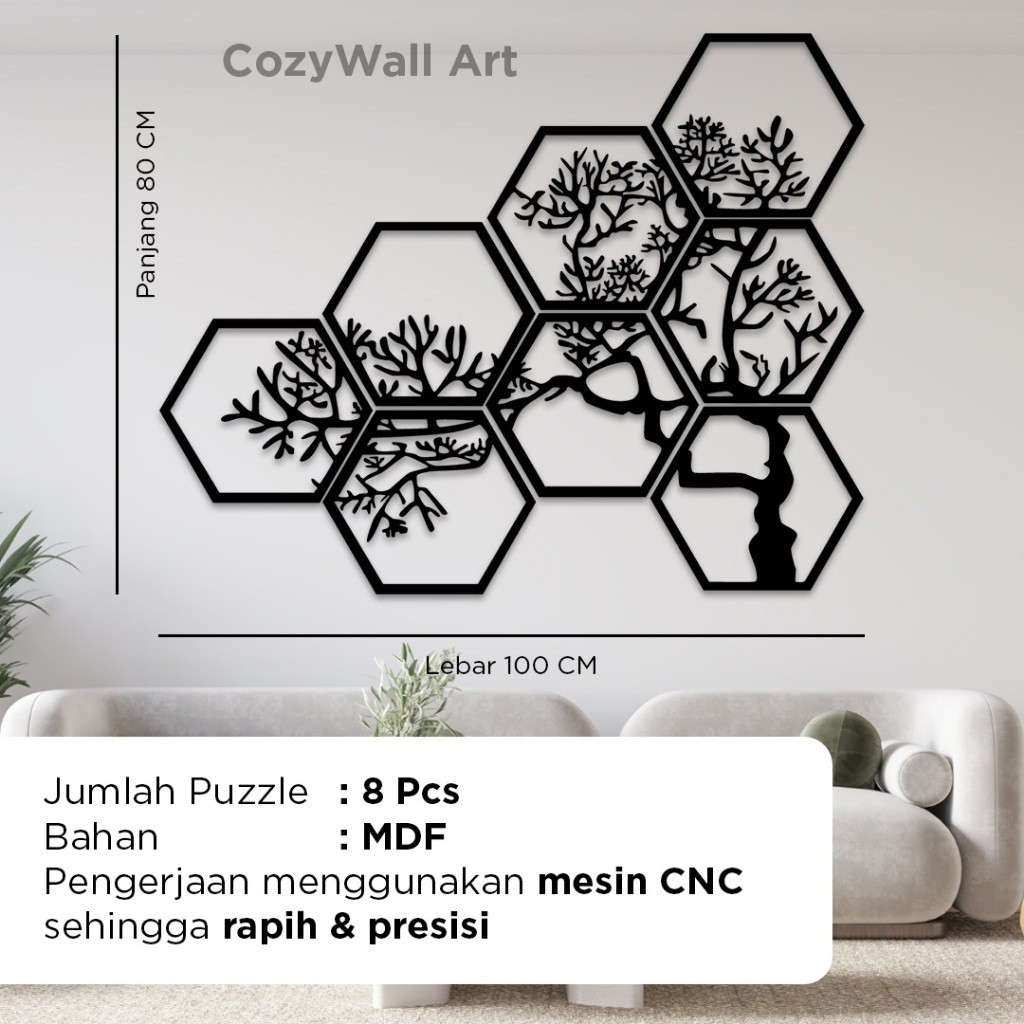 Hiasan Dinding 3D Laser Cut Kayu MDF Elegan Motif Ranting Pohon / Dekorasi dinding / Aksesoris / Gan