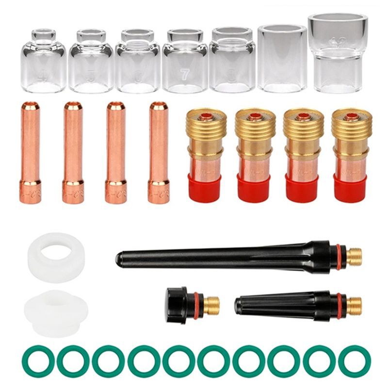 Aug. 30Pcs TIG Welding Torch Accessories Stubby Gas Lens 4 -12 Cup Kit For WP-17/18/26 Torch Welding