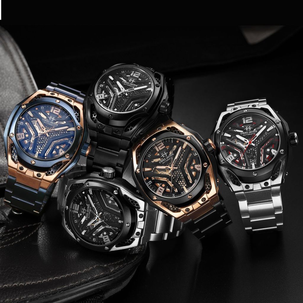 Evans Jayden Jam Tangan Pria 9621 Rantai Automatic Movement Stainless Steel Kaca Sapphire Chronograp