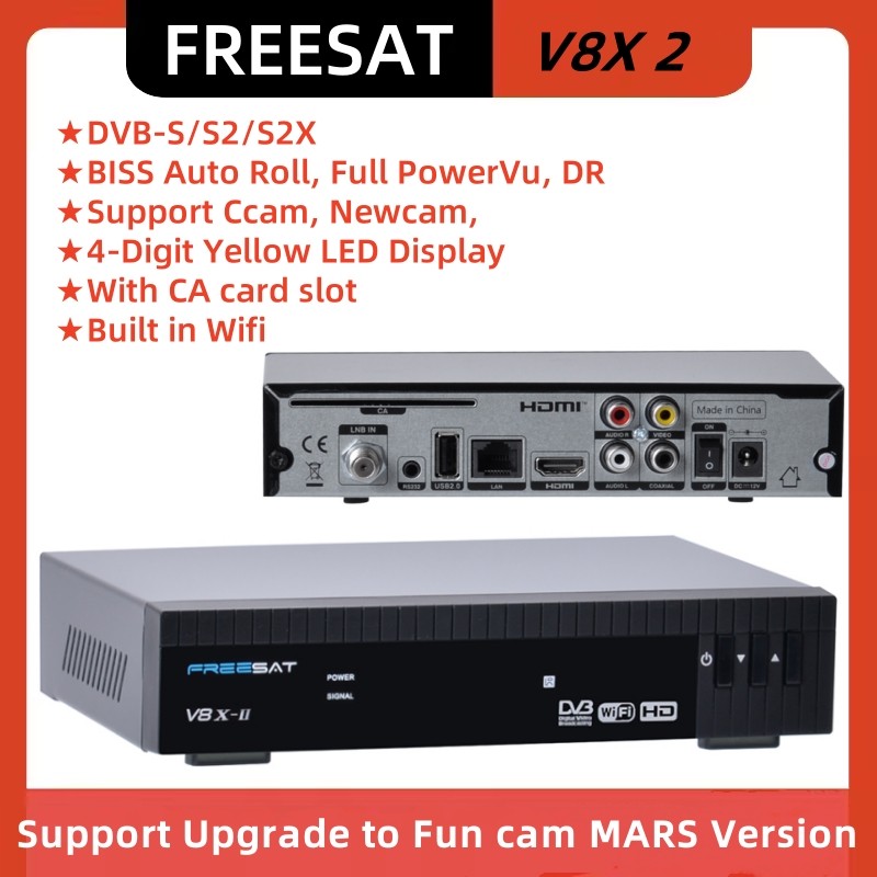 FREESAT V8X 2 FunCam Version HD Satellite TV Receiver DVB-S2X/S2/S,H.264/H.265 Built-in WIFI,MARS/CC
