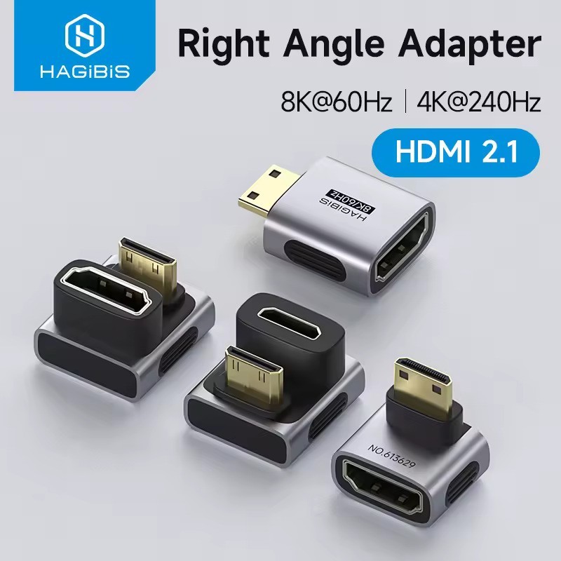 Hagibis Mini HDMI to HDMI 90° Right Angle Adapter Male Female L Shape Converter High Refresh Rate