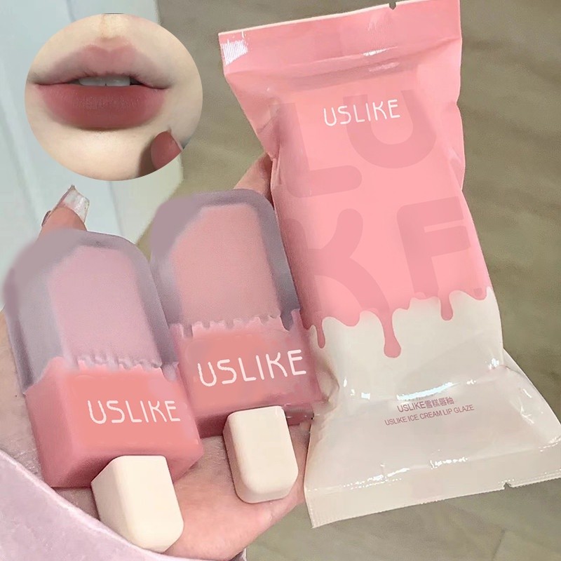 USLIKE Ice Cream Bag Lip Gloss Matte Velvet Lipstik Tahan Lama Lip Mud