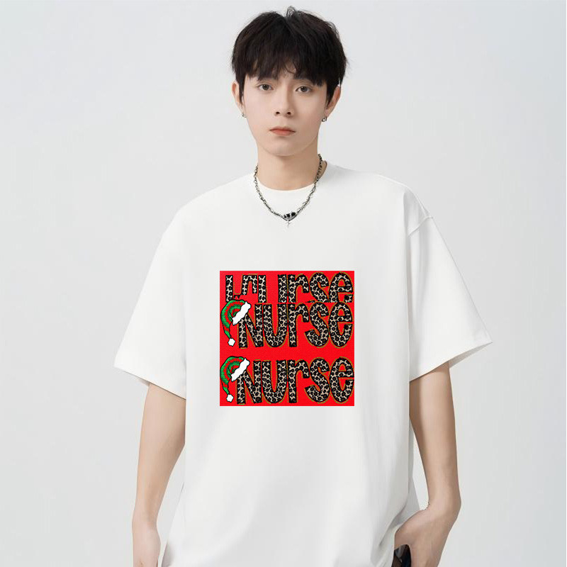 tshirt for men cotton black white Leopard Print Festive Nurse T-Shirt