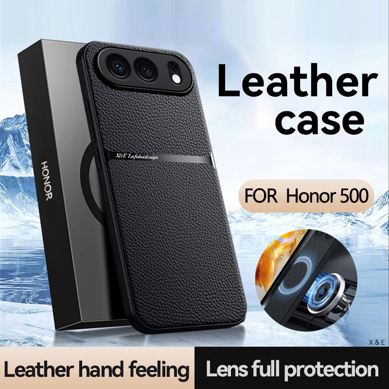 Casing untuk Honor 500 500Pro  Sarung Ponsel Mobil Magnetik Kulit Motif Leci    Cangkang Tahan Gunca
