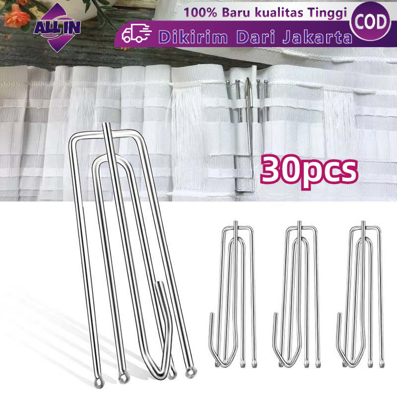 30pcs Pengait Gorden Kaitan Gorden Baja Tahan Karat Kait Gorden Cantelan Hordeng Pengait Gorden Jadu