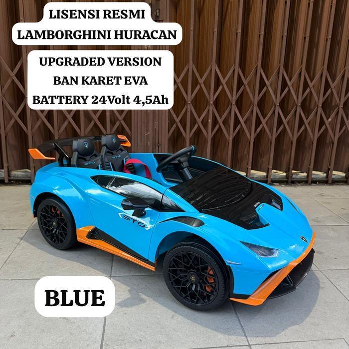Mobil Aki Anak LAMBORGHINI HURACAN STO 24Volt Ban Karet Mainan Mobil Aki - Biru