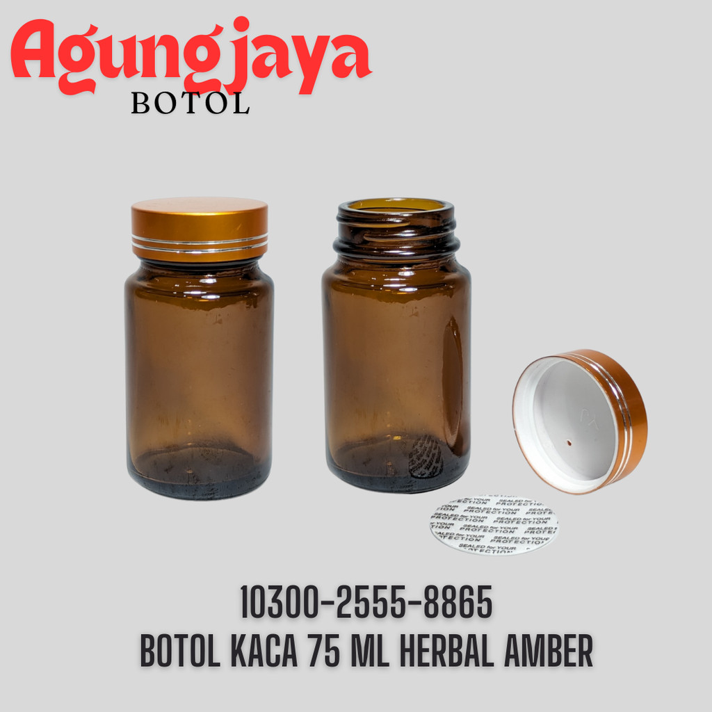 Botol Kaca Tablet 75 Ml Herbal Amber  / Botol Obat / Botol Tablet / Botol Kapsul / Botol Obat Kosong